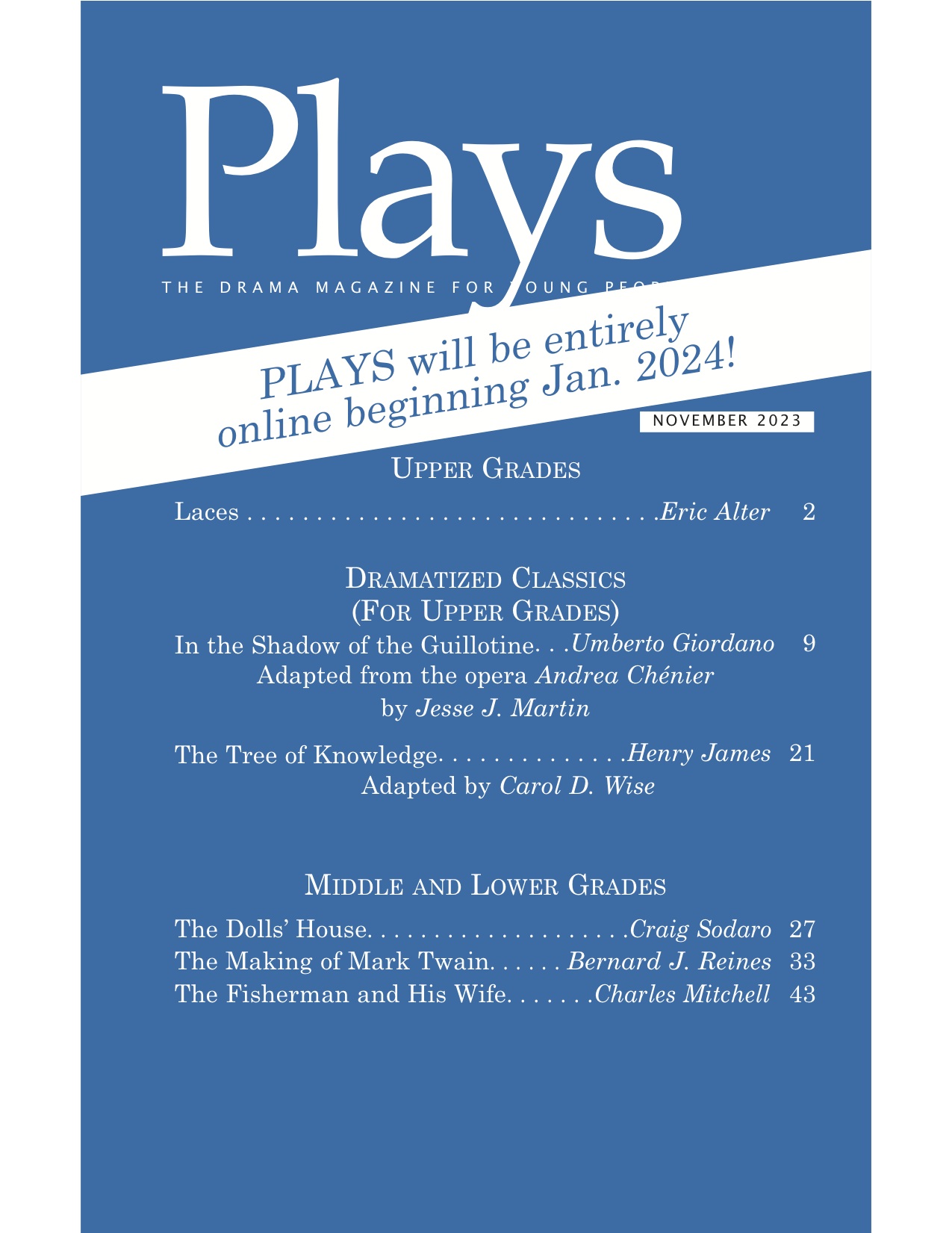 Plays Magazine, Scripts for Young Actors November 2023